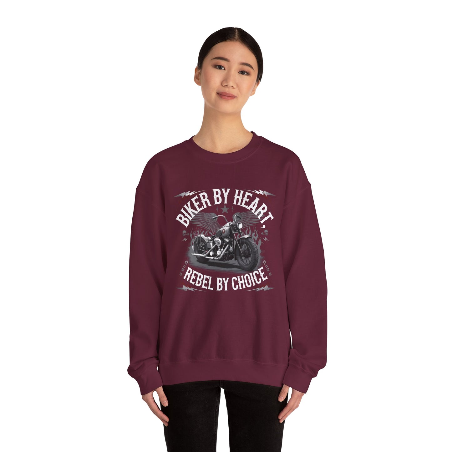 Biker By Heart Rebel By Choice Crewneck Sweatshirt