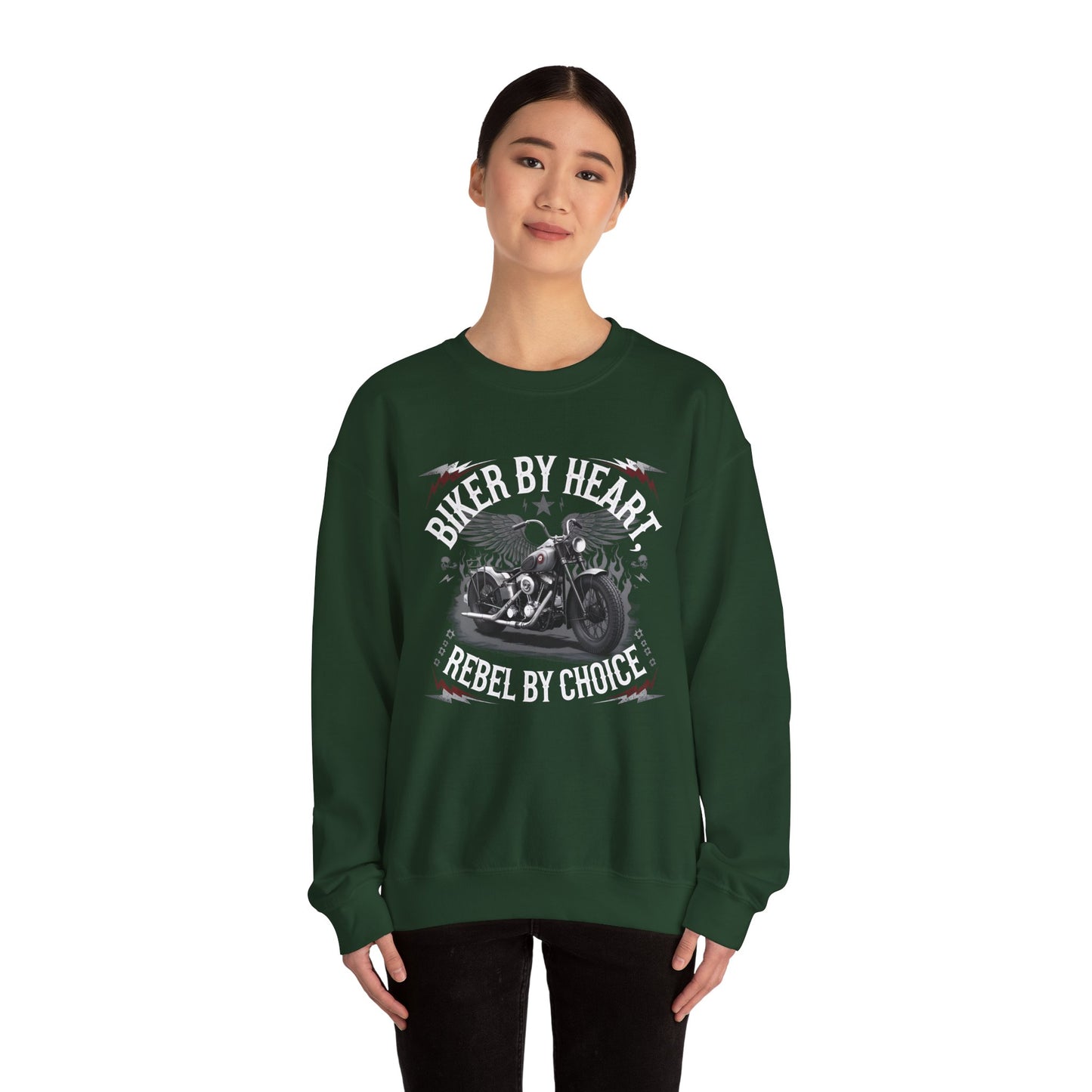 Biker By Heart Rebel By Choice Crewneck Sweatshirt