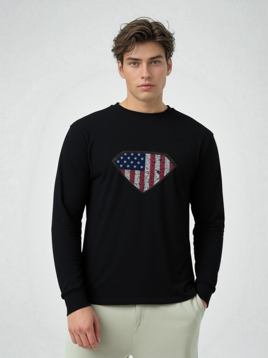 Grungy Super US Flag Long Sleeve Tee