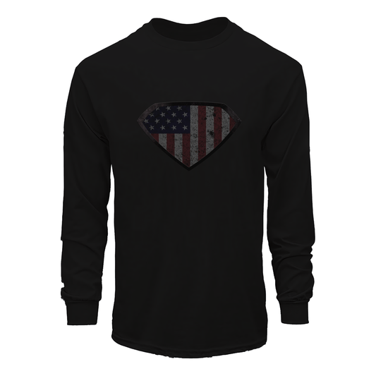 Grungy Super US Flag Long Sleeve Tee